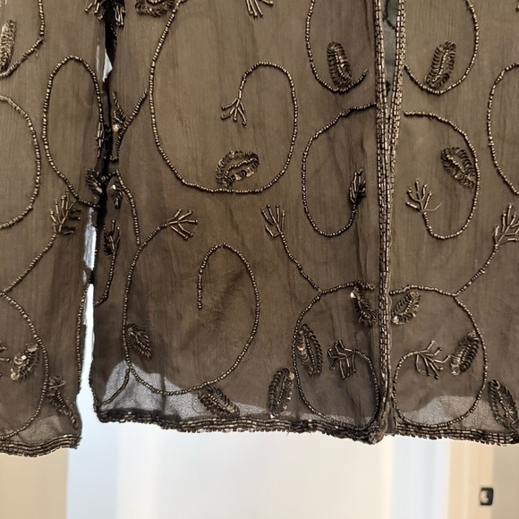 Vintage JMD New York 100% Silk Black Beaded Long Sleeve Cardigan Luxury Elegant - Picture 2 of 12
